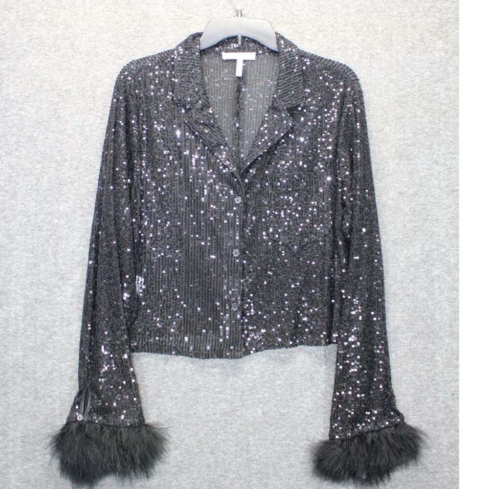 BCBGeneration Mesh Sequin Top Size Medium Black S… - image 2